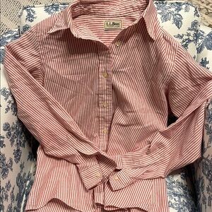 L.L. Bean Red Striped Button-Up Shirt